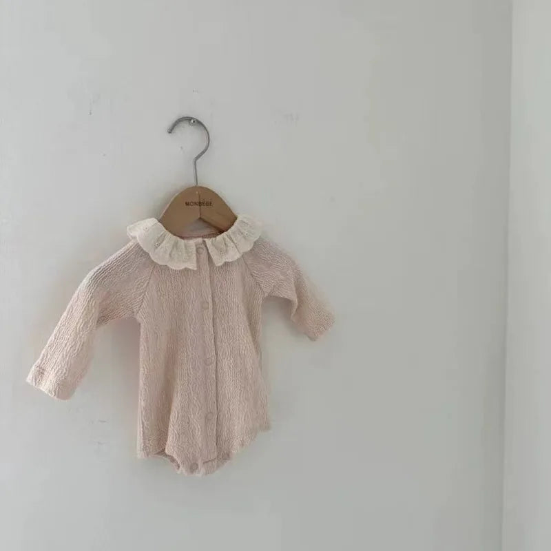 -ベビーロンパース レースフリル襟 長袖ボディスーツ 2カラー - mamahalo shop - 長袖ロンパース -  べビー服 - 子供服 - 男の子 - 女の子
