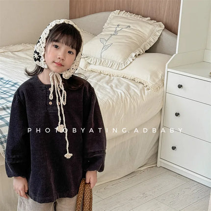 キッズトップス コーデュロイ長袖パフスリーブブラウスシャツ - mamahalo shop - 長袖シャツ・ブラウス -  べビー服 - 子供服 - 男の子 - 女の子