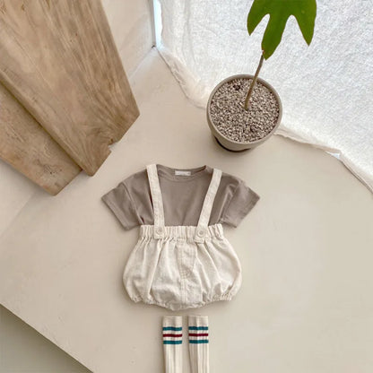 -ベビーパンツ サスペンダーブルマ ショートパンツ デニム 3カラー - mamahalo shop - サロペットパンツ・サスペンダーパンツ -  べビー服 - 子供服 - 男の子 - 女の子