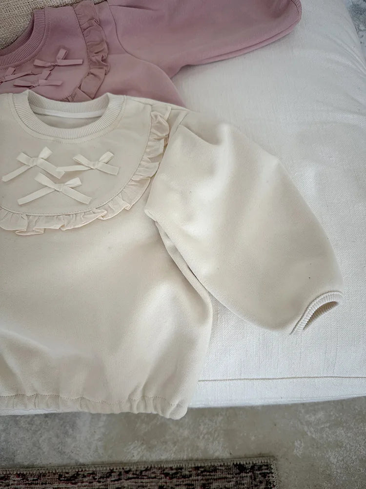 -キッズトップス リボンレースフリル長袖スェットシャツ 2カラー【mh0006811】 - mamahalo shop - トレーナー・フーディ -  べビー服 - 子供服 - 男の子 - 女の子