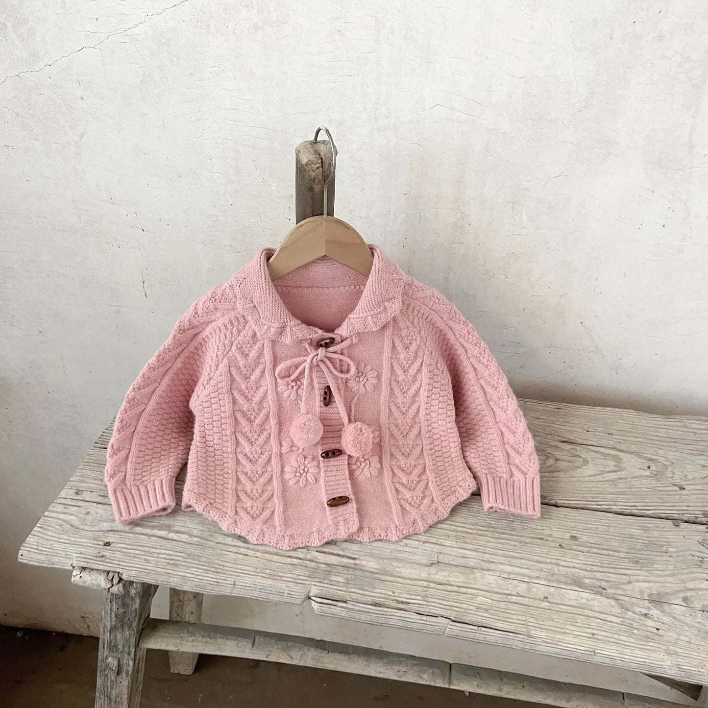 -ベビーキッズカーディガン アラン編みケーブルニットぽんぽん付きニットジャケット 4カラー - mamahalo shop - カーディガン・パーカー -  べビー服 - 子供服 - 男の子 - 女の子