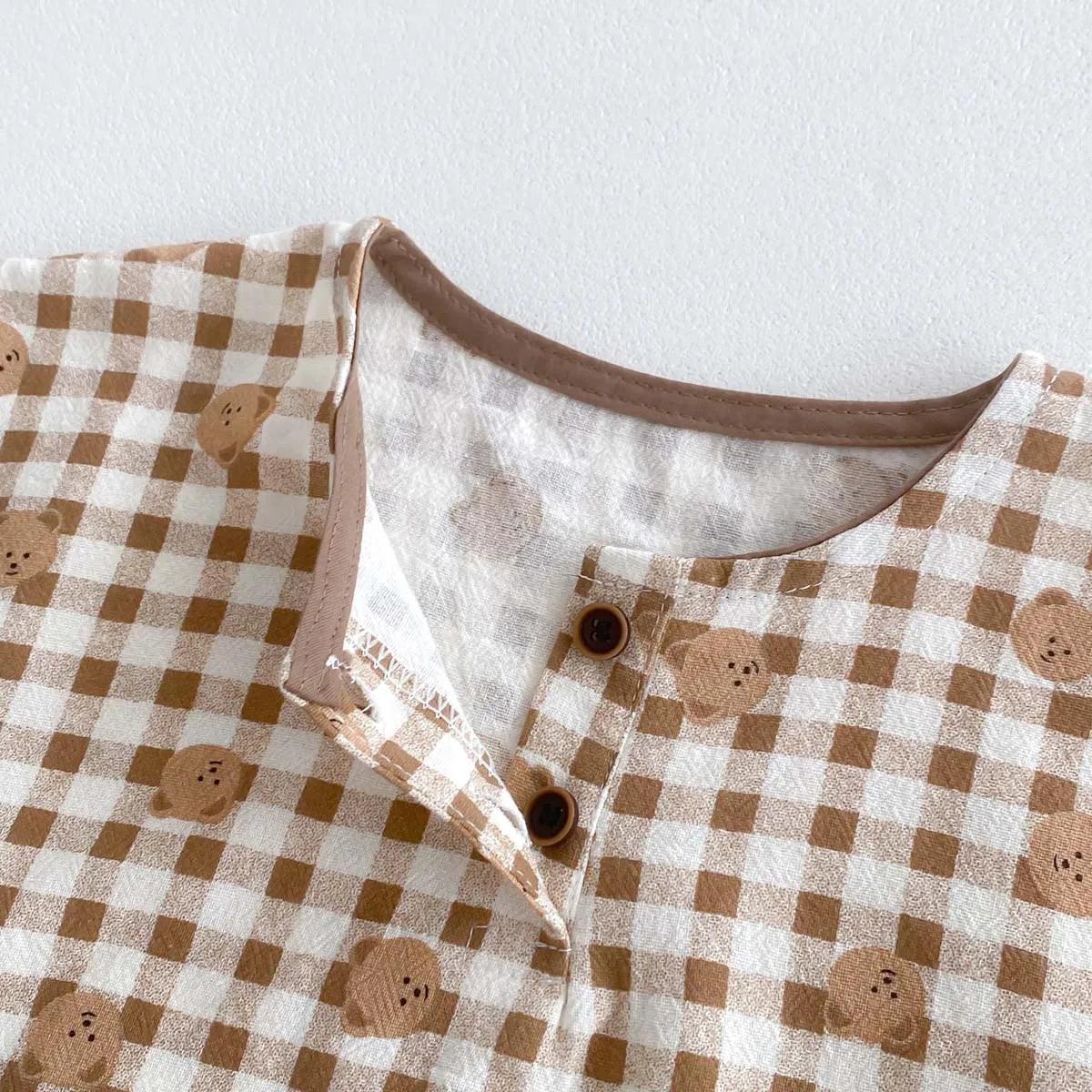 -ベビーセットアップ 2点セット/ワンピース 半袖Tシャツ+ショートパンツ/ノースリーブワンピース ベアくまチェック リンクコーデ 兄弟姉妹 お揃いコーデ【mh0006269】 - mamahalo shop - 半袖セットアップ -  べビー服 - 子供服 - 男の子 - 女の子