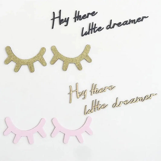 -1ペア北欧風 木製3Dまつげウォールステッカー スリーピーアイズ 木工クラフト 子供部屋 ウォールアートデカール【mh0000002】 - mamahalo shop - モビール・ウォールデコレーション -  べビー服 - 子供服 - 男の子 - 女の子