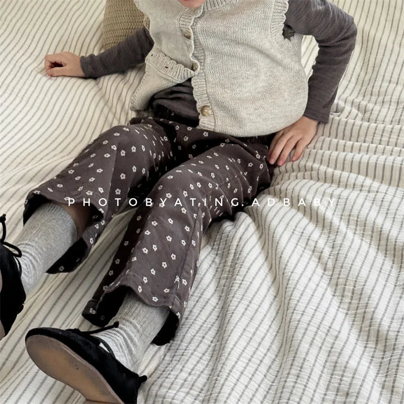 -キッズパンツ フラワー花柄プリント フレアロングパンツ 2カラー - mamahalo shop - ロングパンツ・スウェットパンツ -  べビー服 - 子供服 - 男の子 - 女の子