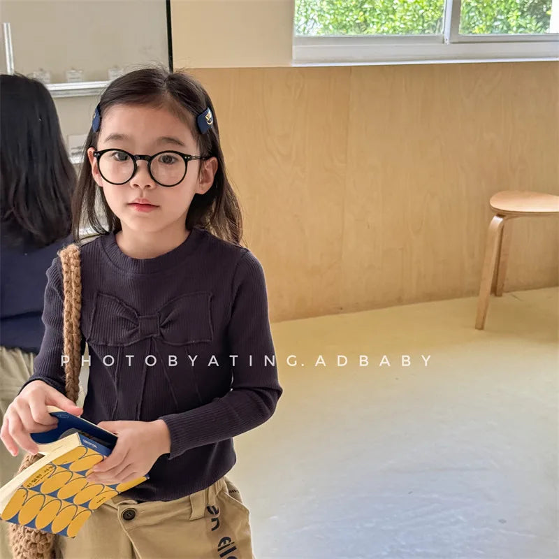 -キッズトップス リボンアップリケ刺繍長袖カットソーTシャツ 3カラー - mamahalo shop - 長袖Tシャツ -  べビー服 - 子供服 - 男の子 - 女の子