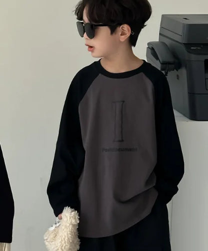 -キッズトップス パッチワークラグランスリーブプリント柄長袖Tシャツ 2カラー - mamahalo shop - 長袖Tシャツ -  べビー服 - 子供服 - 男の子 - 女の子