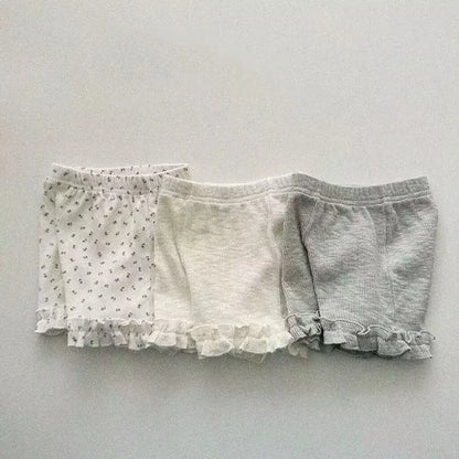 -ベビーパンツ ショートレギンス フリル フラワー花柄プリント/無地 3カラー【mh0005897】 - mamahalo shop - ハーフパンツ・ショートパンツ -  べビー服 - 子供服 - 男の子 - 女の子