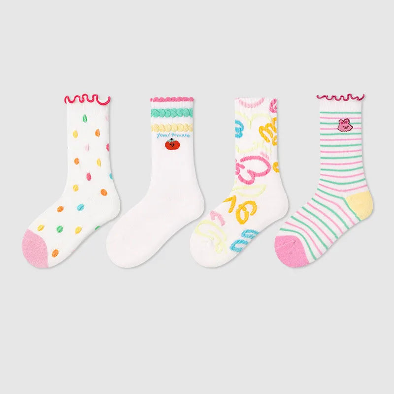 -キッズソックス 靴下4足セット ワッペンワンポイント ボーダー【mh0004066】 - mamahalo shop - ベビー用靴下・タイツ -  べビー服 - 子供服 - 男の子 - 女の子