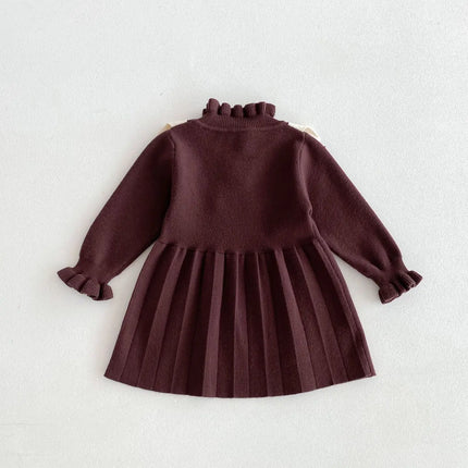 ベビーキッズワンピース ニットフラワー長袖ワンピース 2カラー - mamahalo shop - 長袖ワンピース -  べビー服 - 子供服 - 男の子 - 女の子