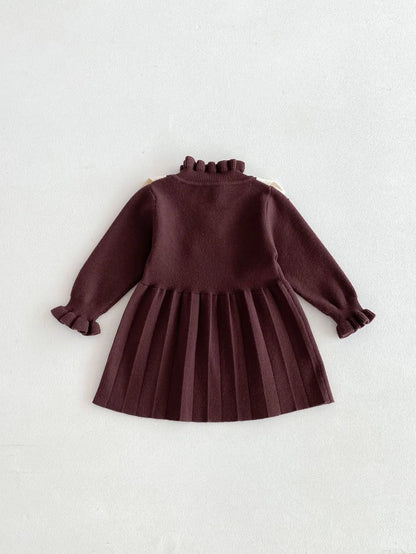 -ベビーキッズワンピース ニットフラワー長袖ワンピース 2カラー - mamahalo shop - 長袖ワンピース -  べビー服 - 子供服 - 男の子 - 女の子