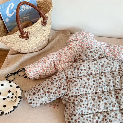 -キッズアウター 中綿キルティングジャケット フラワー 花柄プリントコート 2カラー ガールズ 女の子 子供服 - mamahalo shop - ショートコート・ジャケット・ジャンパー -  べビー服 - 子供服 - 男の子 - 女の子