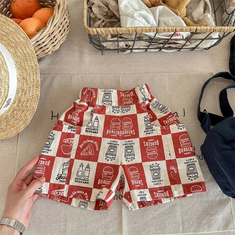 -キッズパンツ ショートパンツ チェック アメリカンダイナープリント 2カラー - mamahalo shop - ハーフパンツ・ショートパンツ -  べビー服 - 子供服 - 男の子 - 女の子