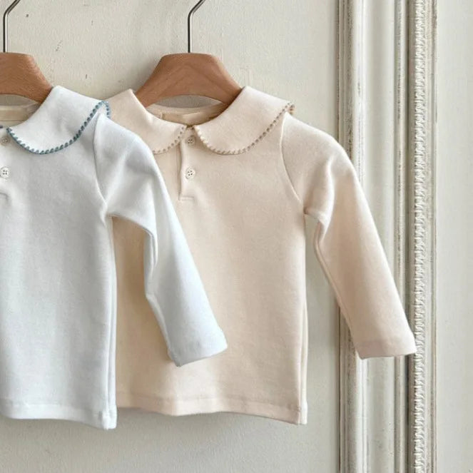 -ベビートップス 縁取り丸襟長袖Tシャツブラウス 2カラー - mamahalo shop - 長袖シャツ・ブラウス -  べビー服 - 子供服 - 男の子 - 女の子