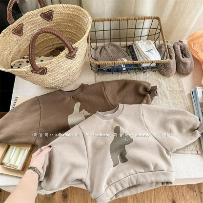 -キッズスウェットシャツ トレーナー くま ベアプリント バットスリーブ ドルマンスリーブ グレー ブラウン 2カラー ユニセックス 男の子 女の子 子供服 - mamahalo shop - トレーナー・フーディ -  べビー服 - 子供服 - 男の子 - 女の子