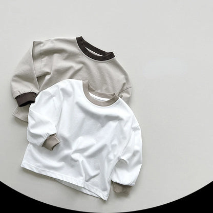 -キッズトップス 長袖Tシャツ シンプルベーシック ベージュ/グレー/2カラー - mamahalo shop - 長袖Tシャツ -  べビー服 - 子供服 - 男の子 - 女の子