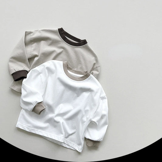 -キッズトップス 長袖Tシャツ シンプルベーシック ベージュ/グレー/2カラー - mamahalo shop - 長袖Tシャツ -  べビー服 - 子供服 - 男の子 - 女の子