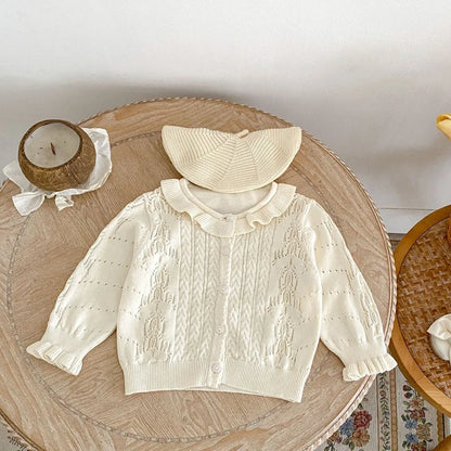 -ベビーカーディガン フリル襟ニットジャケットトップス アプリコット【mh0007039】 - mamahalo shop - カーディガン・パーカー -  べビー服 - 子供服 - 男の子 - 女の子