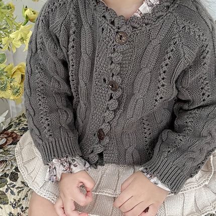 ベビーキッズカーディガン レースフリルニットジャケット 3カラー - mamahalo shop - カーディガン・パーカー -  べビー服 - 子供服 - 男の子 - 女の子