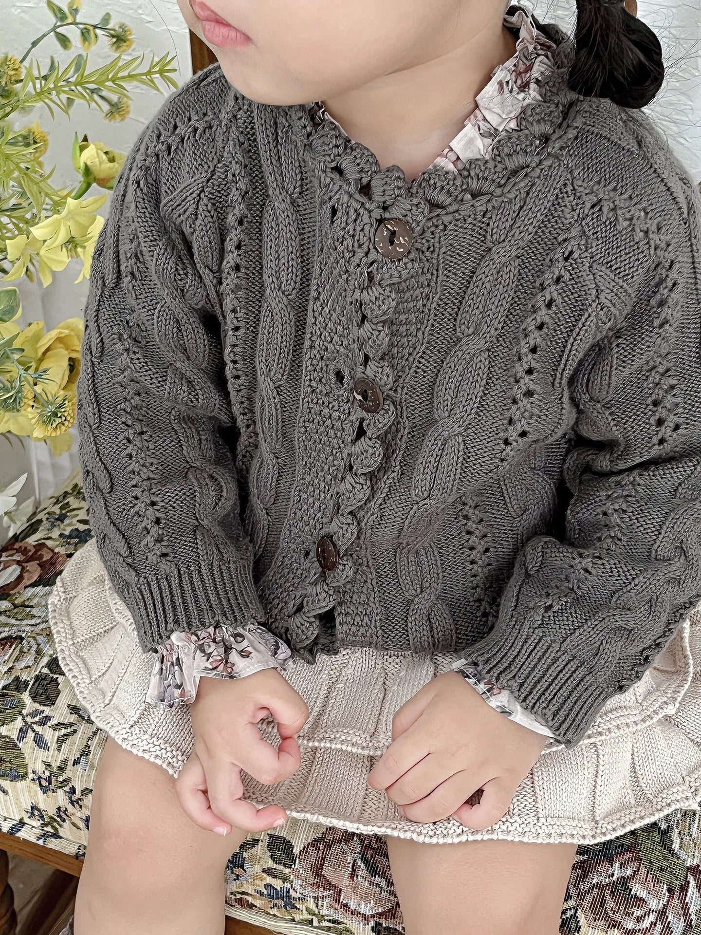 -ベビーキッズカーディガン レースフリルニットジャケット 3カラー - mamahalo shop - カーディガン・パーカー -  べビー服 - 子供服 - 男の子 - 女の子