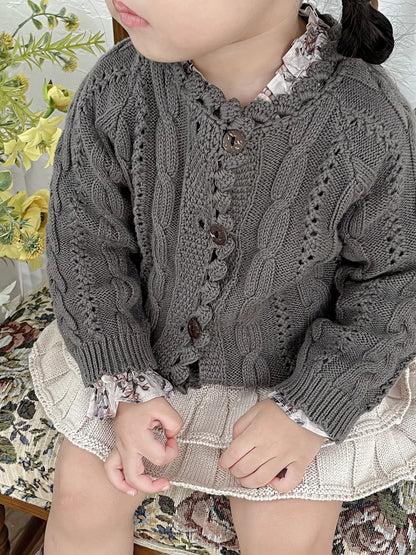 -ベビーキッズカーディガン レースフリルニットジャケット 3カラー - mamahalo shop - カーディガン・パーカー -  べビー服 - 子供服 - 男の子 - 女の子