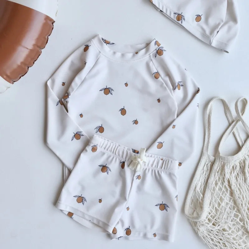 -キッズ水着 スイムウェア ボーイズ 長袖トップス+ショートパンツ ラッシュガード【mh0005927】 - mamahalo shop - ベビー用水着 -  べビー服 - 子供服 - 男の子 - 女の子