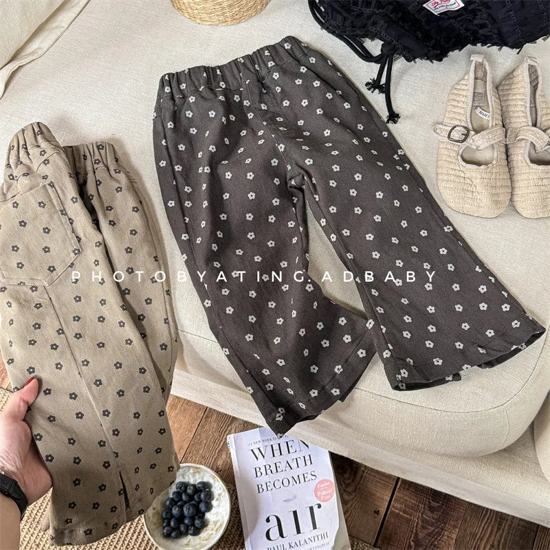 -キッズパンツ フラワー花柄プリント フレアロングパンツ 2カラー - mamahalo shop - ロングパンツ・スウェットパンツ -  べビー服 - 子供服 - 男の子 - 女の子
