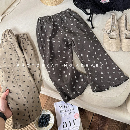 -キッズパンツ フラワー花柄プリント フレアロングパンツ 2カラー - mamahalo shop - ロングパンツ・スウェットパンツ -  べビー服 - 子供服 - 男の子 - 女の子