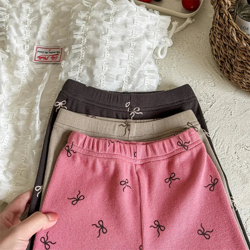 -キッズパンツ ハーフレギンスパンツ リボンプリント 3カラー【mh0005813】 - mamahalo shop - レギンスパンツ -  べビー服 - 子供服 - 男の子 - 女の子