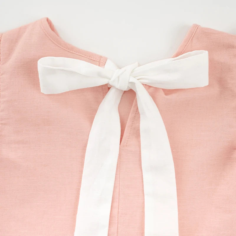 -キッズワンピース バタフライスリーブ プリンセスドレスワンピース コットンリネン ピンク【mh0006284】 - mamahalo shop - 半袖ワンピース -  べビー服 - 子供服 - 男の子 - 女の子