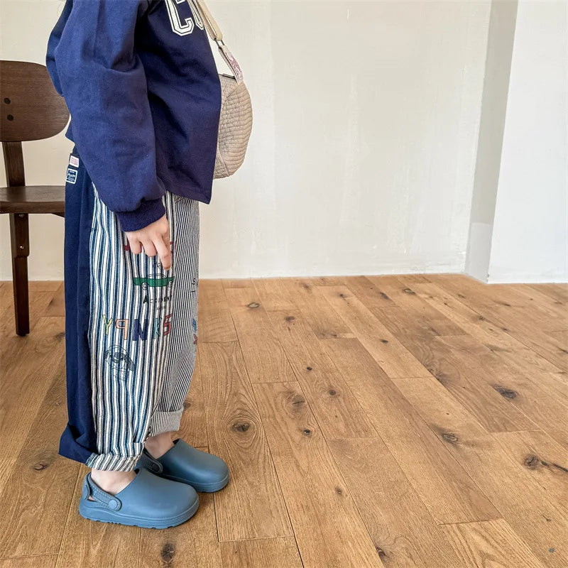 -キッズパンツ ストライプお絵描きプリントパッチワークワイドルーズハーレムパンツ 2カラー【mh0006848】 - mamahalo shop - ロングパンツ・スウェットパンツ -  べビー服 - 子供服 - 男の子 - 女の子