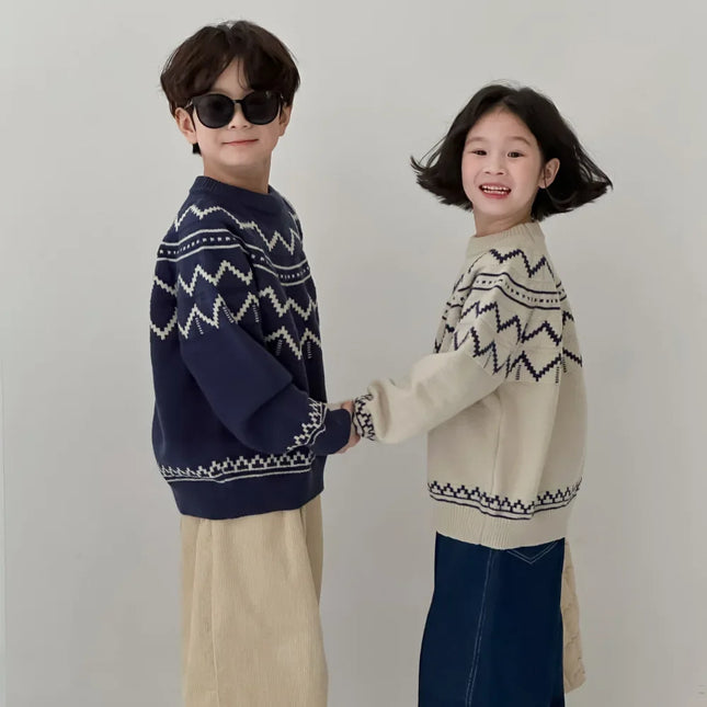 キッズトップス 幾何学デザインニットセーター 2カラー - mamahalo shop - ニット・セーター -  べビー服 - 子供服 - 男の子 - 女の子