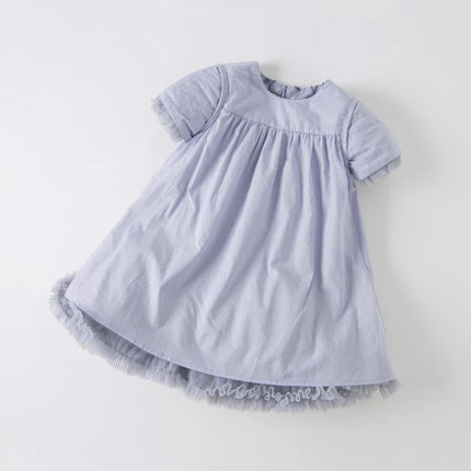 【dave & bella】キッズワンピース ポシェット付き 半袖フリルドレス グレーブルー - mamahalo shop - 半袖ワンピース -  べビー服 - 子供服 - 男の子 - 女の子