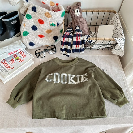 キッズ クッキー プリント レターロゴ 長袖 スウェットシャツ Tシャツ ユニセックス - mamahalo shop - 長袖Tシャツ - ベビー服 - 子供服 - 男の子 - 女の子