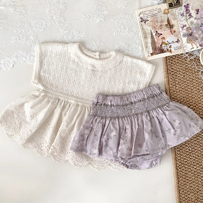 -ベビーキッズトップス ペプラムレース レースニットチュニックブラウス 2カラー - mamahalo shop - 半袖シャツ・ブラウス -  べビー服 - 子供服 - 男の子 - 女の子