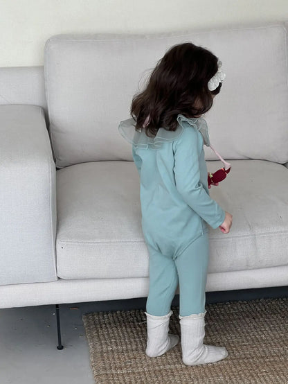 -ベビーセットアップ 2点セット シフォンサークル襟長袖ロンパース+レギンスパンツ 3カラー - mamahalo shop - ロンパースセットアップ -  べビー服 - 子供服 - 男の子 - 女の子