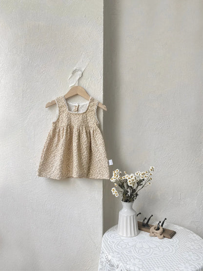 -ベビーワンピース フラワープリントレース縁取りノースリーブワンピース - mamahalo shop - ノースリーブワンピース -  べビー服 - 子供服 - 男の子 - 女の子