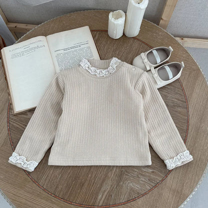 -ベビー長袖Tシャツ トップス レース ピンク ベージュ ガールズ 女の子 子供服 - mamahalo shop - 長袖Tシャツ -  べビー服 - 子供服 - 男の子 - 女の子