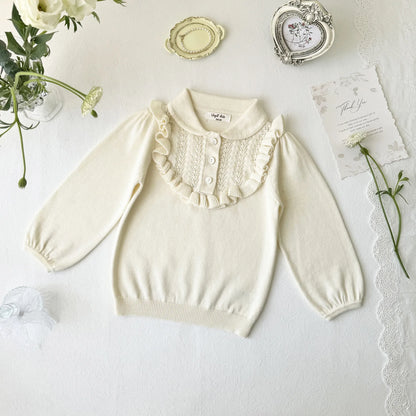 -キッズトップス ニット 長袖ブラウス フ襟付きフリルカットソー  ピンク/ベージュ/2カラー【mh0004497】 - mamahalo shop - 長袖シャツ・ブラウス -  べビー服 - 子供服 - 男の子 - 女の子