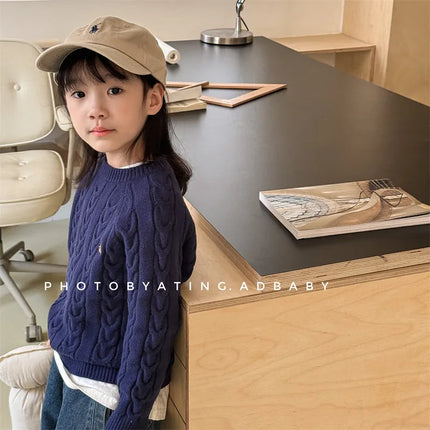 キッズトップス アランニットケーブル編みベアくま刺繍長袖セーター - mamahalo shop - ニット・セーター -  べビー服 - 子供服 - 男の子 - 女の子