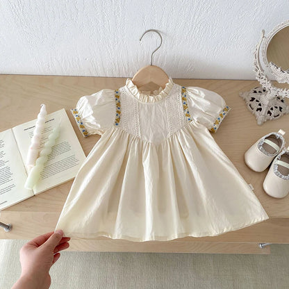 -キッズワンピース 半袖パフスリーブドレスワンピース チロリアン ベージュ - mamahalo shop - 半袖ワンピース -  べビー服 - 子供服 - 男の子 - 女の子