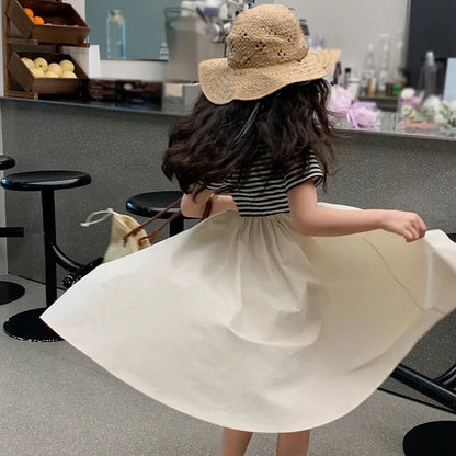 -キッズワンピース 半袖ボーダードッキングワンピース【mh0005960】 - mamahalo shop - 半袖ワンピース -  べビー服 - 子供服 - 男の子 - 女の子