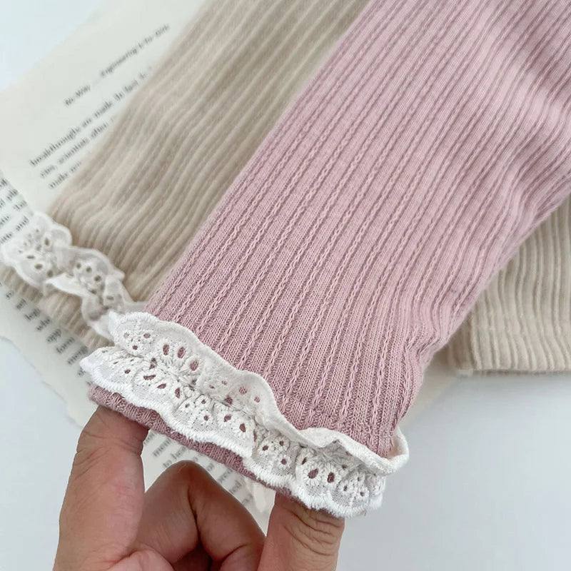 -ベビー長袖Tシャツ トップス レース ピンク ベージュ ガールズ 女の子 子供服 - mamahalo shop - 長袖Tシャツ -  べビー服 - 子供服 - 男の子 - 女の子