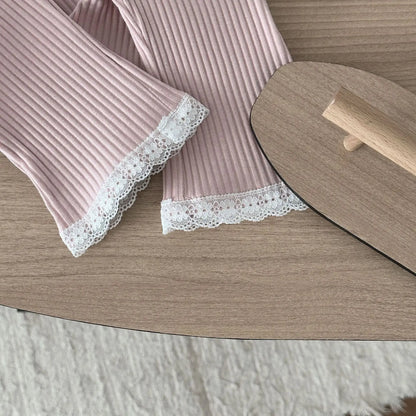 -ベビーパンツ レギンスパンツ 裾レース シンプルベーシック 2カラー【mh0006400】 - mamahalo shop - レギンスパンツ -  べビー服 - 子供服 - 男の子 - 女の子