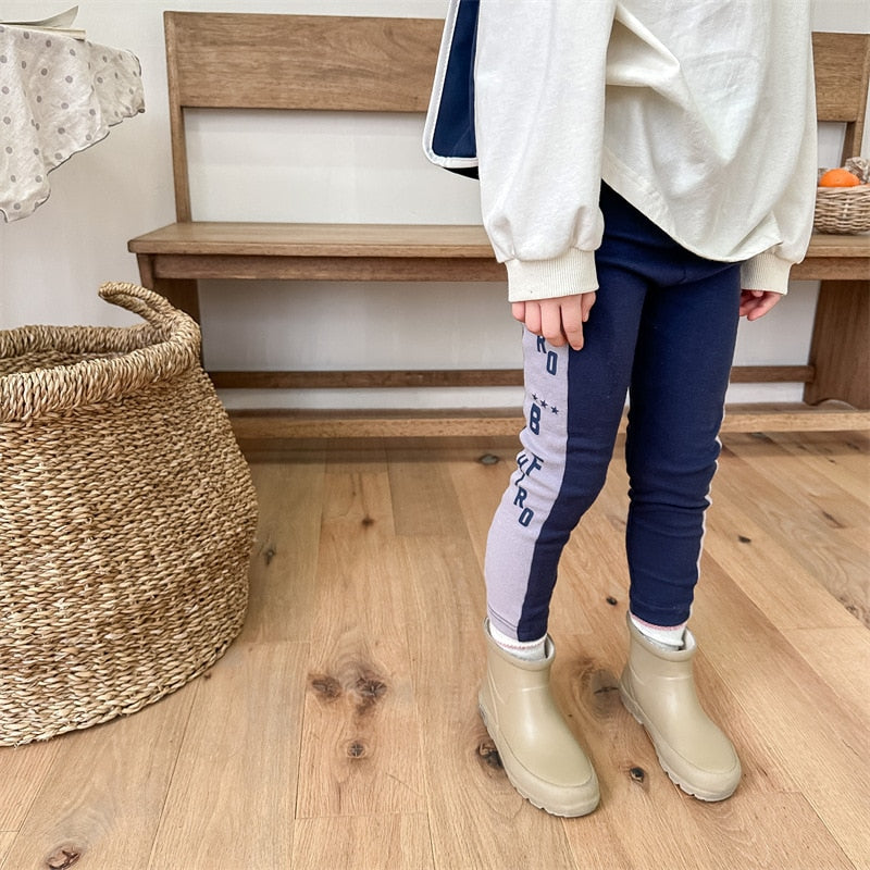 -キッズ レターロゴ プリント サイドライン パッチワーク レギンスパンツ ボーイズ - mamahalo shop - レギンスパンツ -  べビー服 - 子供服 - 男の子 - 女の子