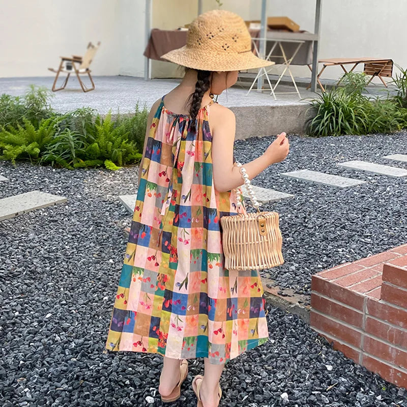 -キッズワンピース カラフルチェック キャミソール ルーズワンピース【mh0005963】 - mamahalo shop - ノースリーブワンピース -  べビー服 - 子供服 - 男の子 - 女の子