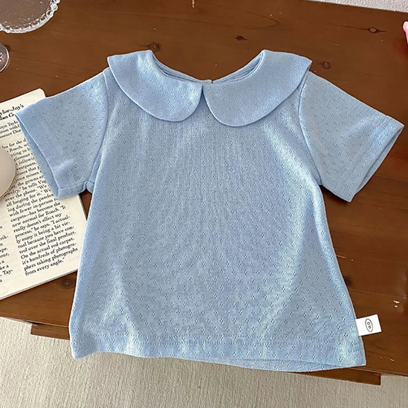 -キッズトップス 丸襟ブラウス シンプルベーシック 5カラー - mamahalo shop - 半袖シャツ・ブラウス -  べビー服 - 子供服 - 男の子 - 女の子