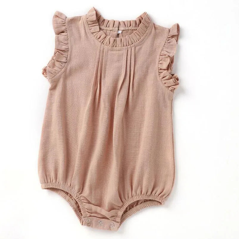 -☺︎ ベビーロンパース コットンリネン フリルカラー ノースリーブボディスーツ 4カラー - mamahalo shop - ノースリーブロンパース -  べビー服 - 子供服 - 男の子 - 女の子