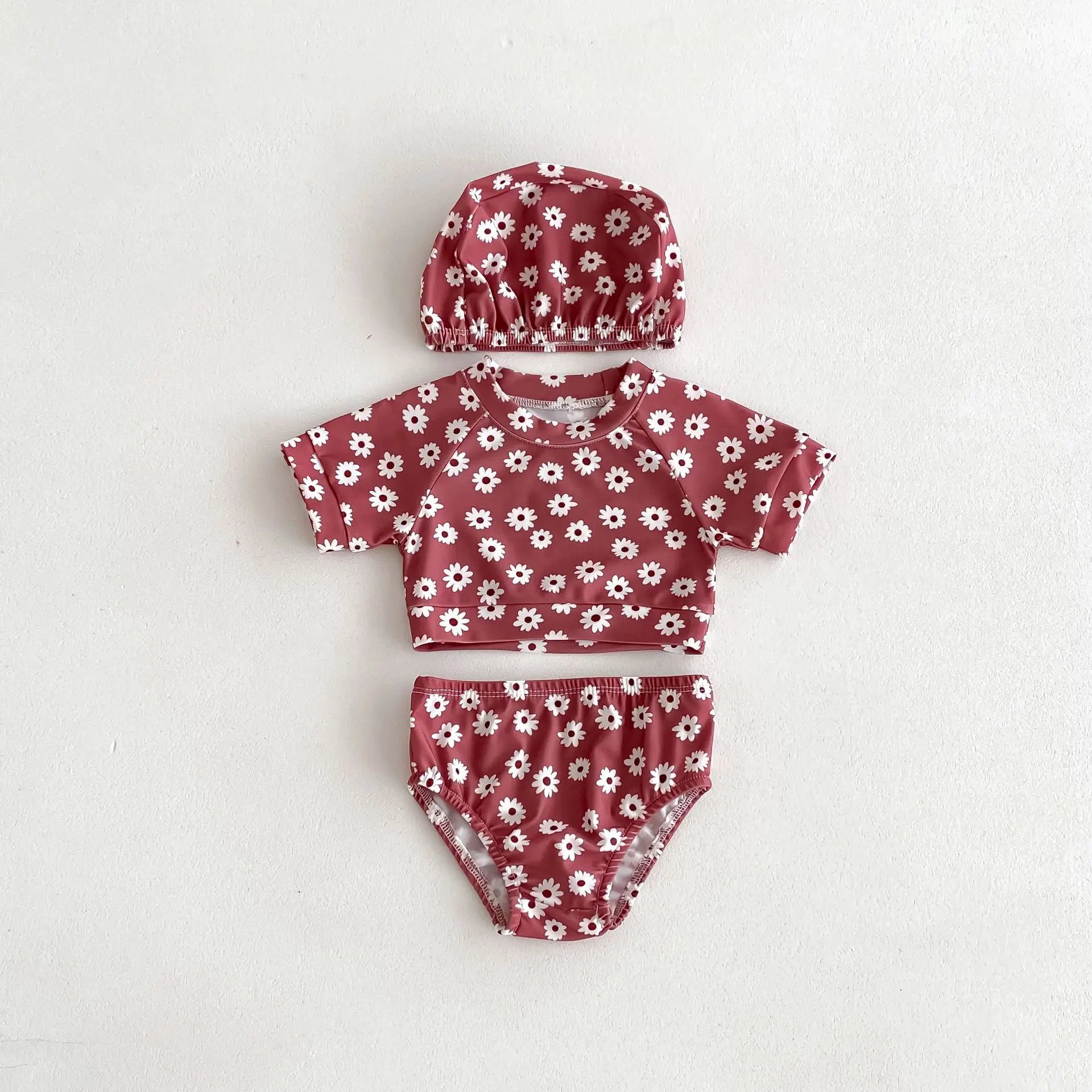 -ベビー水着 帽子セット セパレート ビキニ ダイヤチェック フラワー花柄プリント スイムウェア【mh0005111】 - mamahalo shop - ベビー用水着 -  べビー服 - 子供服 - 男の子 - 女の子