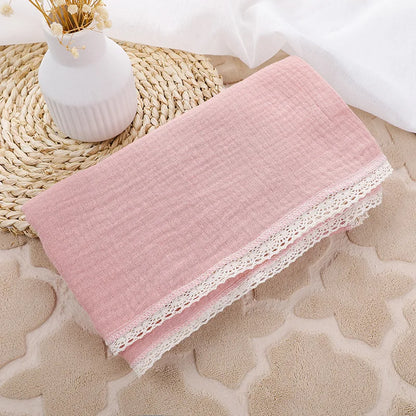 -モスリンガーゼ 正方形 コットン ベビー レース 毛布 ブランケット おくるみ スワドル - mamahalo shop - ベビーブランケット・タオル -  べビー服 - 子供服 - 男の子 - 女の子