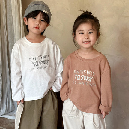 キッズトップス 長袖Tシャツ レターロゴプリント 2カラー - mamahalo shop - 長袖Tシャツ -  べビー服 - 子供服 - 男の子 - 女の子